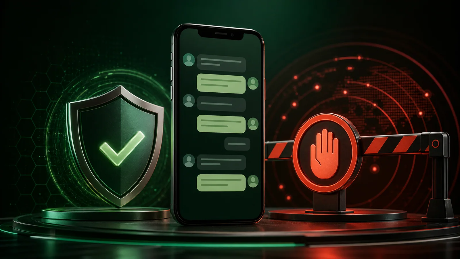 Celular entre um escudo de proteção e uma barreira de bloqueio da conta